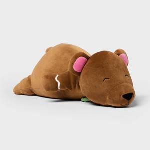 Holiday Gingerbread Bear Weighted Plush Kids' Throw Pillow Brown - Pillowfort™ - 1 of 4