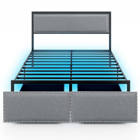 Tangkula Full Size Bed Frame w/ 2 Storage Drawers LED Lights Slats Support Modern - image 1 of 4