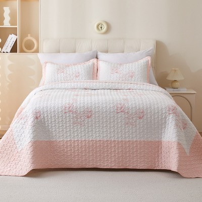 Acoinel Lightweight Polyester Fabric Bedspread Set Rose