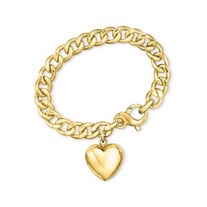 Ross-Simons Italian 14kt Yellow Gold-Plated Puffed Heart Curb-Link Bracelet - 1 of 3