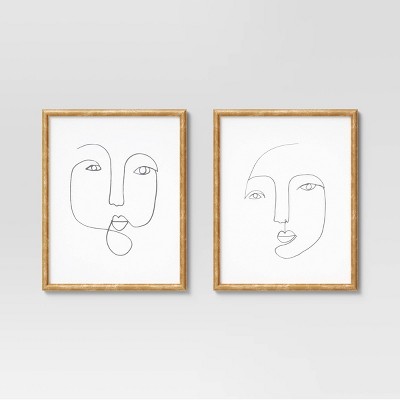 (Set of 2) 16&#34; x 20&#34; Line Drawing Faces Framed Wall Art White - Opalhouse&#8482;