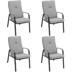 Tangkula Set of 4 Patio Dining Stackable Chairs High-Back Cushions Space Saving - 1 of 4