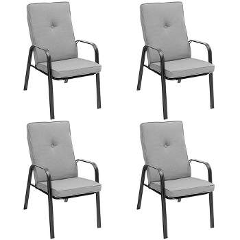 Tangkula Set of 4 Patio Dining Stackable Chairs High-Back Cushions Space Saving