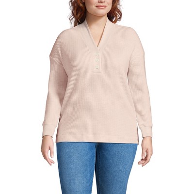 Lands' End Women's Long Sleeve Waffle Shawl Collar Henley