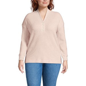 Lands' End Women's Long Sleeve Waffle Shawl Collar Henley - 1 of 4