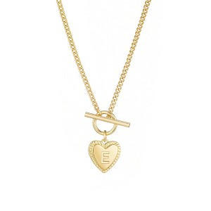 Adornia 14k Gold Plated Heart Initial Toggle Necklace - 1 of 3