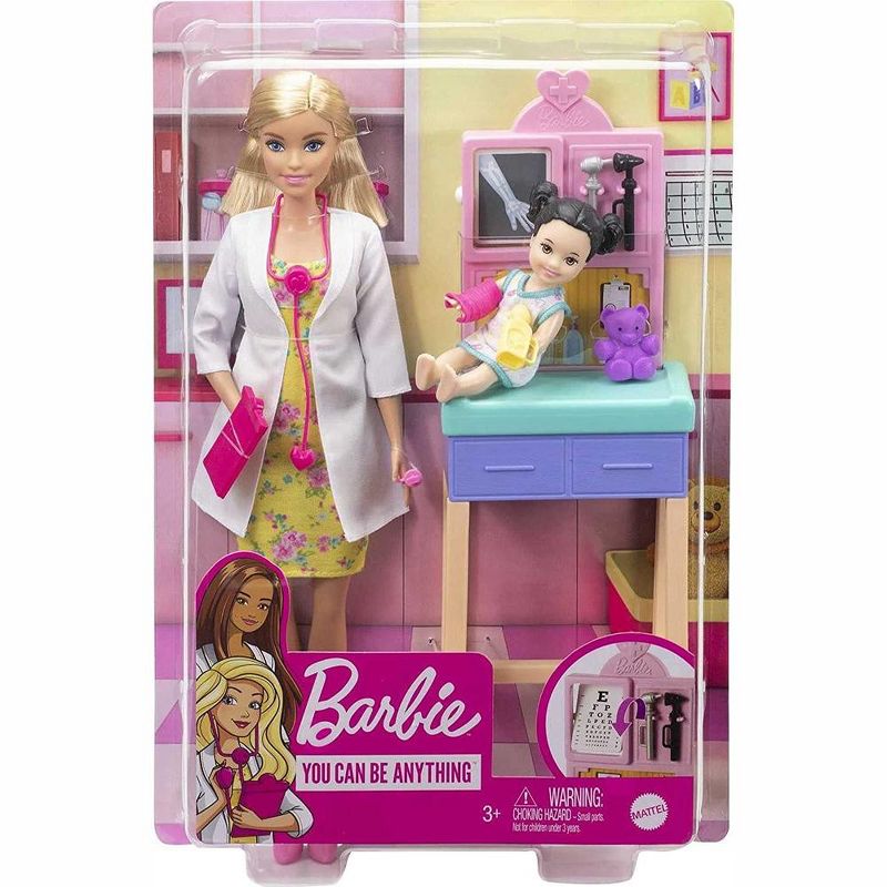 Barbie - Pediatrician Playset, Blonde Doll, Exam Table, X-ray, Stethoscope & Child, 1 of 5