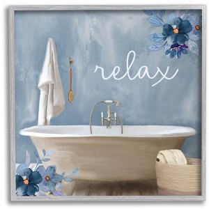 Stupell Industries Blue Floral Relax Bathroom Scene Framed Giclee Art - 1 of 4