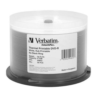 Verbatim DVD-R 4.7GB 8X DataLifePlus White Thermal Printable, Hub Printable - 50pk Spindle - Thermal Printable