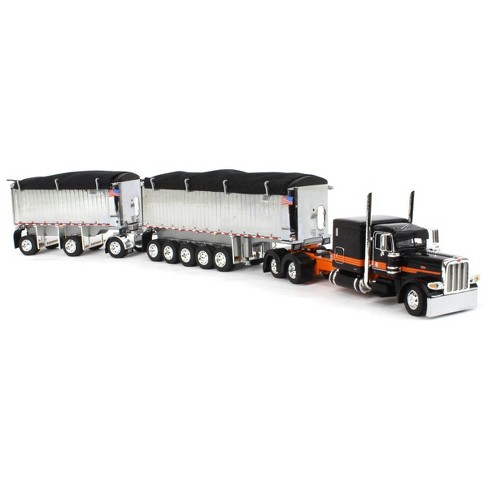 First Gear DCP 1/64 Black/Orange/Chrome Peterbilt 389 w/ Chrome East  Genesis II End Dump Trailers 60-1567