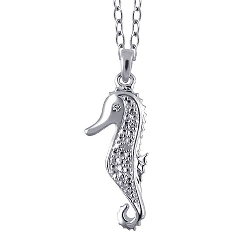 Women's Sterling Silver Accent Round-Cut White Diamond Pave Set Seahorse Pendant (18") - image 1 of 2