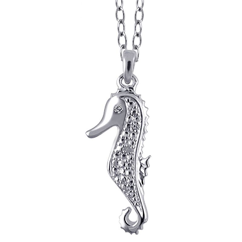 Women's Sterling Silver Accent Round-Cut White Diamond Pave Set Seahorse Pendant (18"), 1 of 3