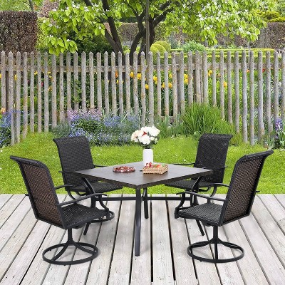 5pc Patio Dining Set with 360 Swivel Chairs & Square Steel & Faux Wood Tabletop - Captiva Designs