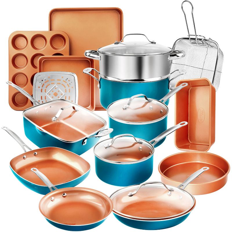 Gotham Steel 20 Piece Nonstick Turquoise Cookware and Bakeware Set, 1 of 4