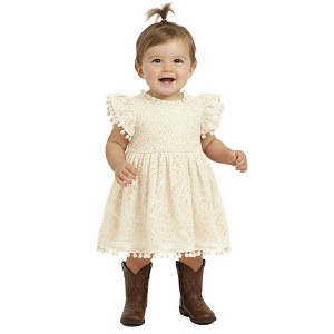 2Bunnies Lace Pom Pom Trim Baby Girl Dress - 1 of 4