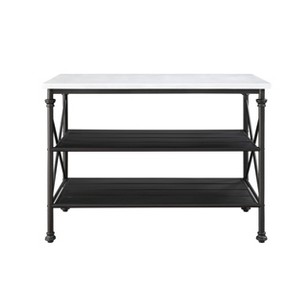 50" Brahm Kitchen Island White Cultured Stone/Gray Finish - Acme Furniture: Modern Seating, Metal Frame, Storage Shelves - 1 of 4
