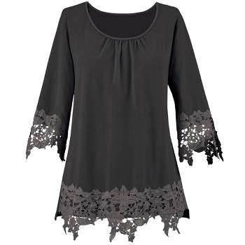 Collections Etc Beautiful Lace Trimmed 3/4 Sleeve Knit Tunic