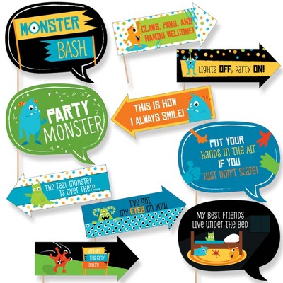 Big Dot of Happiness Funny Monster Bash - Little Monster Birthday Party or Baby Shower Photo Booth Props Kit - 10 Piece