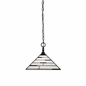 Toltec Lighting Any 1 - Light Pendant in  Matte Black with 14" Pearl Ebony Art Glass Shade - 1 of 1