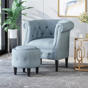 Tafton Club Chair and Ottoman Fabric Upholstered Linen & Cotton-Christopher Knight Home - 1 of 4