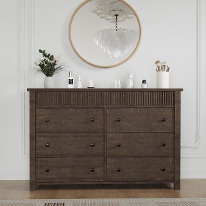 Bedroom 6 Drawer Dresser, 47 Inch Wide Wooden Chest of Drawers, Recessed Dresser TV Stand, Bedroom Hallway Clothing Storage Organizer - 1 of 4