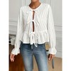 Women's Long Sleeve Tie Front Peplum Top Textured Lace-Up Ruffle Hem Casual Blouse - 2 of 4