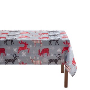 Kate Aurora Holiday Living Plaid Christmas Reindeer & Snowflakes Fabric Tablecloth - 1 of 3