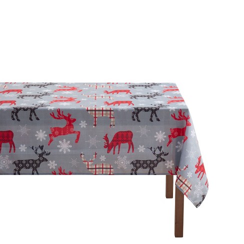 Kate Aurora Holiday Living Plaid Christmas Reindeer & Snowflakes Fabric Tablecloth - image 1 of 3