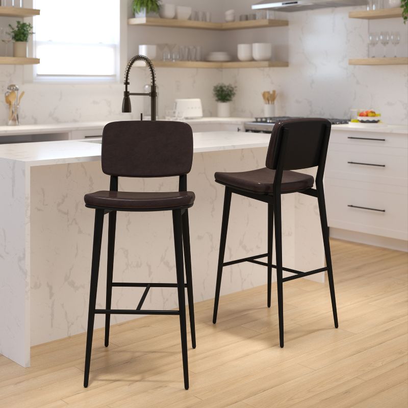 Flash Furniture Kenzie Commercial Grade Mid-Back Barstools - LeatherSoft Upholstery - Iron Frame with Integrated Footrest - Set of 2, 3 of 14