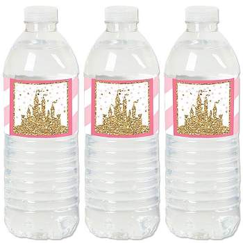 Big Dot of Happiness Little Princess Crown - Pink and Gold Princess Baby Shower or Birthday Party Water Bottle Sticker Labels - Set of 20