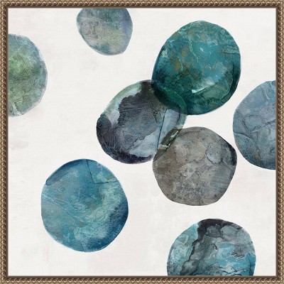 22"x22" Blue and Green Abstract Canvas Print with Bronze Frame