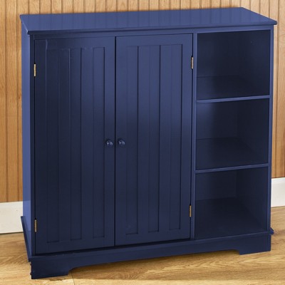 Navy Blue Beadboard Buffet Cabinet with Storage Shelves