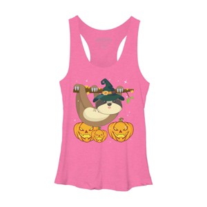 Women's Design By Humans Funny Witch Sloth With Jack O Lantern Halloween T-Shirt By thebeardstudio Racerback Tank Top - 1 of 3