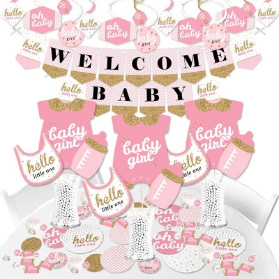 Big Dot of Happiness Hello Little One - Pink and Gold - Girl Baby Shower Supplies - Banner Decoration Kit - Fundle Bundle