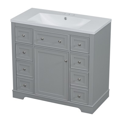Vynxaria 36" Gray Bathroom Vanity with Ceramic Sink and Ample Storage