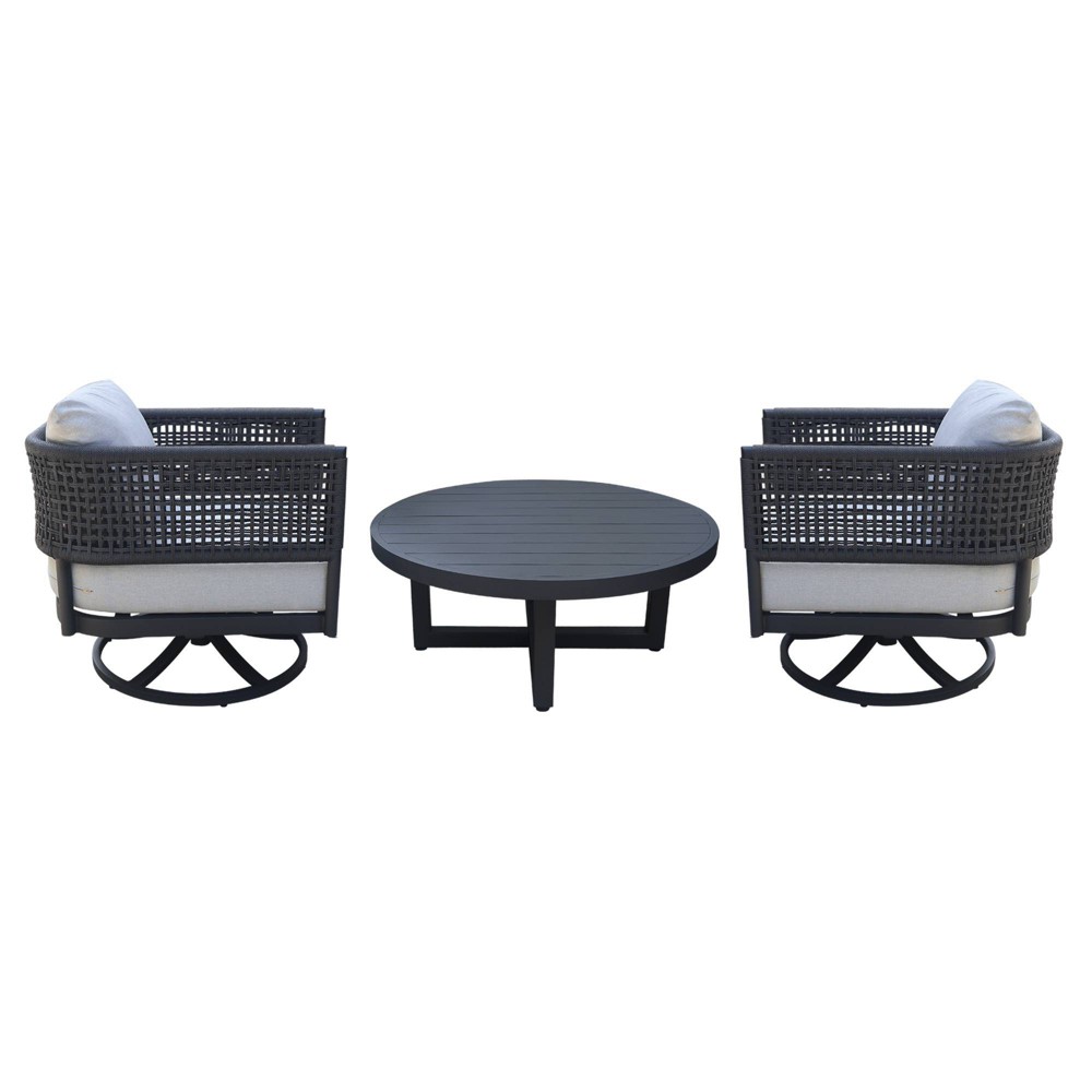 Photos - Garden Furniture International Concepts 3pc Woven Abaca Rope Outdoor Patio Conversation Furniture Sets with Coffee Table & 2 Swivel Chairs: A