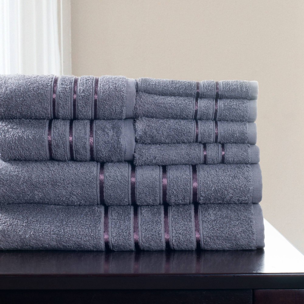 Photos - Towel 8pc Plush Cotton Bath  Set Silver - Yorkshire Home: Lightweight Strip