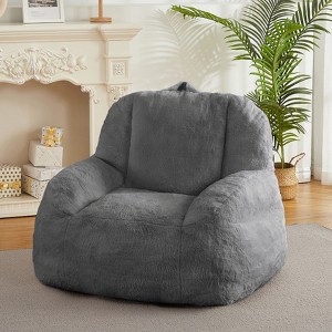 Giant Bean Bag Chair, Faux Fur Bean Bag Couch, Bean Bag Chair for Adults, Lazy Sofa Floor Sofa w Handle, Bean Bag for Gaming&Reading - 1 of 4