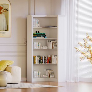 White 5-Tier Corner Bookshelf with Closed Back,Open Shelves & Space-Saving Storage for Living Room or Study-The Pop Home - 1 of 4