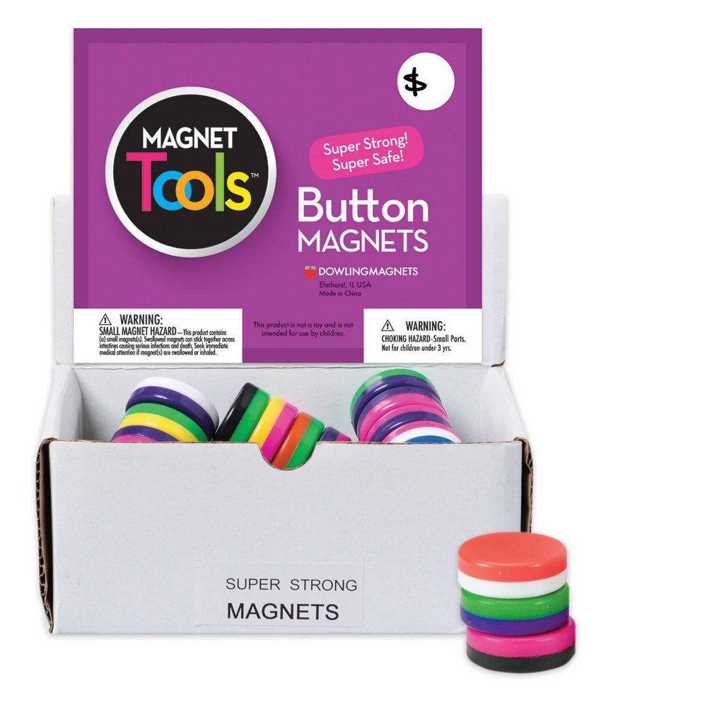 40pk Button Magnets - Dowling Magnets: Strong Jet Black Magnetic Buttons, 0.6 Pull Capacity, 0.5" Length, 1.3" Width