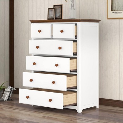 Wooden Dressers Chest With 6 Storage Cabinet, Farmhouse Dresser, Tall Chset Storage Cabinet Dressers Organizer for Living Room, Hallway,Entryway