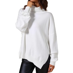 INSPIRE CHIC Women's Mock Neck Pullover Drop Shoulder Long Sleeve Side Slit Sweater - 1 of 4