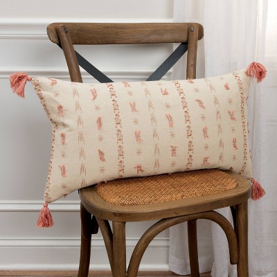 Ivory and Blush Oversized Striped Lumbar Throw Pillow