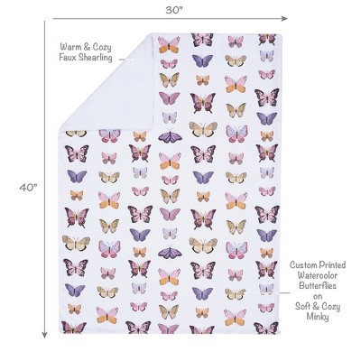 Butterfly Dreams White and Multicolor Fleece Baby Blanket