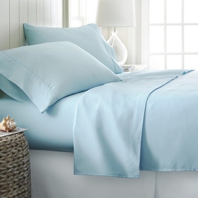 Luxurious Blue Cotton Sateen Queen Sheet Set, 4 Pieces