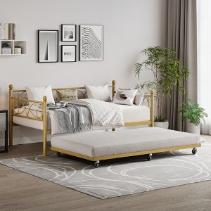 Twin Daybed with Trundle, Metal Trundle Bed, Sofa Bed Frame, Heavy Duty Metal Slats, for Living Room, Bedroom, Guest Room, Space Saving - 1 of 4