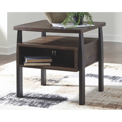 Contemporary Vailbry Two-Tone Rectangular End Table in Black and Brown