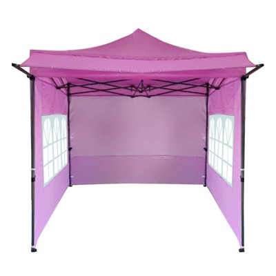 Costway 10 x 10 FT Pop up Canopy Tent with Sidewalls & Awning, Wheeled Bag, Sandbags, Stake Pink/White/Gray