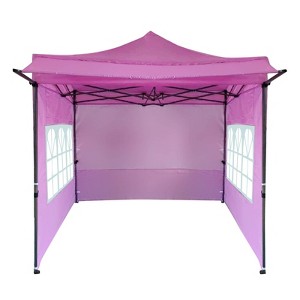 Costway 10 x 10 FT Pop up Canopy Tent with Sidewalls & Awning, Wheeled Bag, Sandbags, Stake Pink/White/Gray - 1 of 1