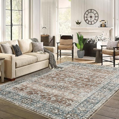 Vintage Floral Rug – Washable Low-Pile Non-Slip Non-Shedding Carpet,Stain-Resistant Foldable Floor Cover for Living Room,Nursery, Bedroom